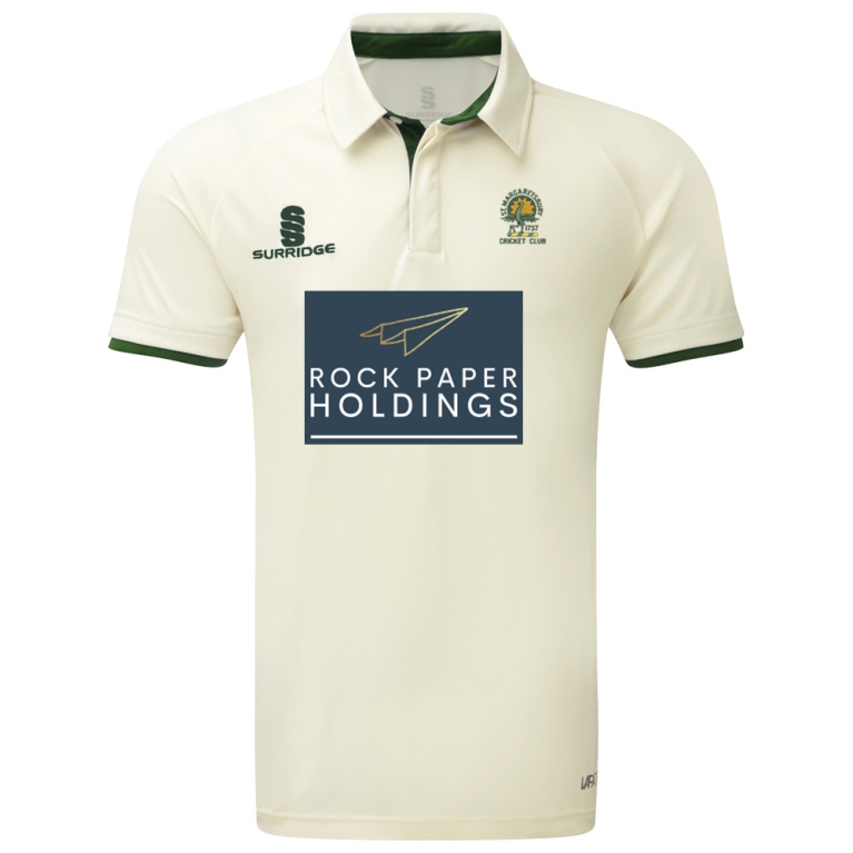 St Margaretsbury CC - Adult Ergo Short Sleeve Green Trim Shirt