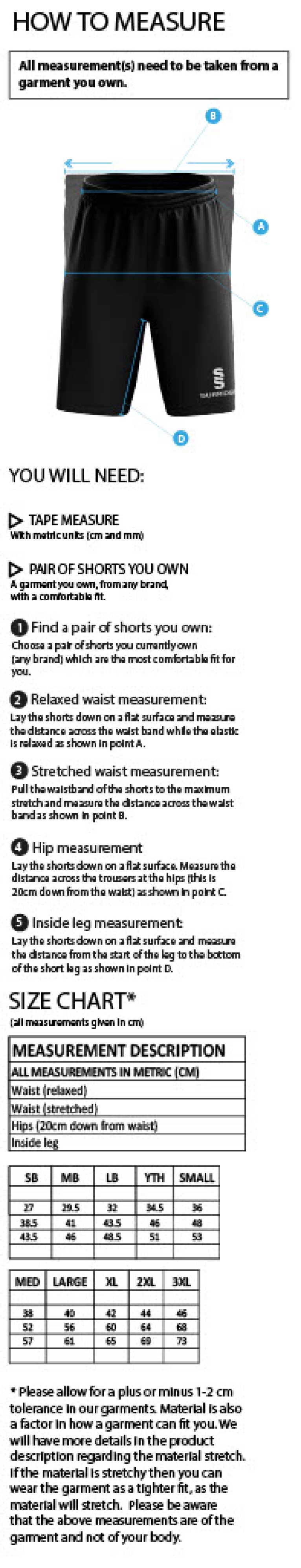 St Margaretsbury CC - Women's Ripstop Short - Size Guide