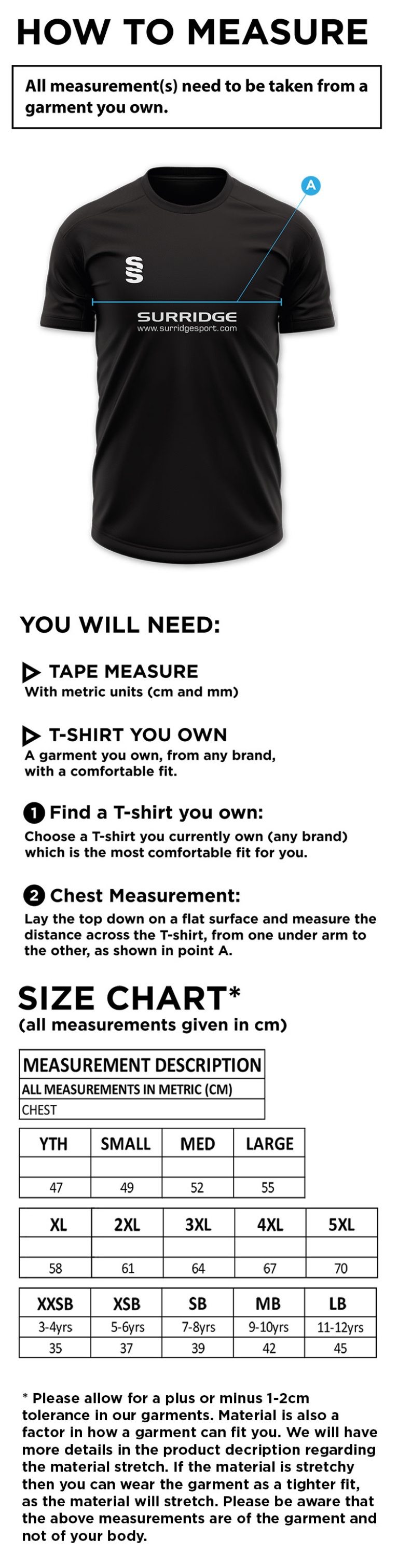 ST MARGARETSBURY CC - Dual Games Shirt : White - Size Guide