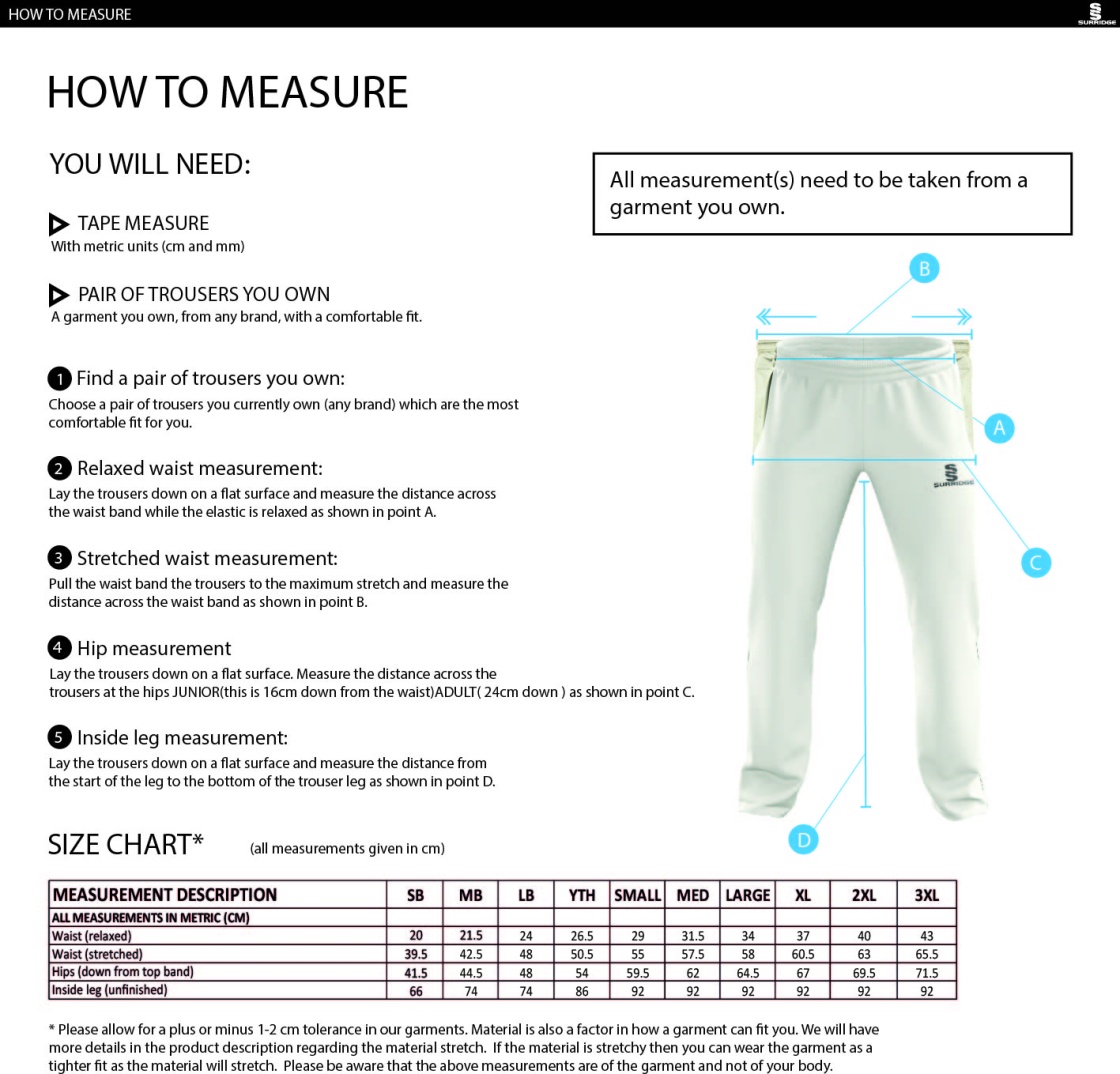 St Margaretsbury CC - Standard Playing Pant - Size Guide