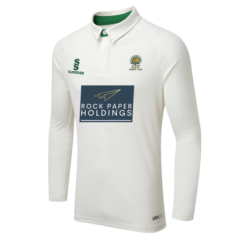 St Margaretsbury CC  - Adult Ergo Long Sleeve Green Trim Shirt