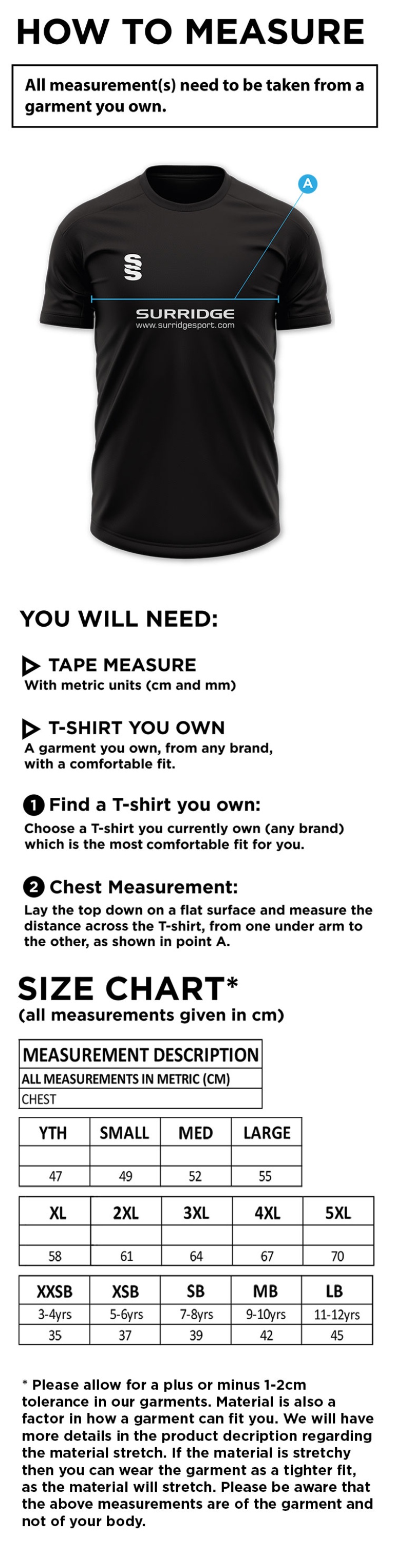 St Margaretsbury CC - Dual Games Training Shirt - Size Guide