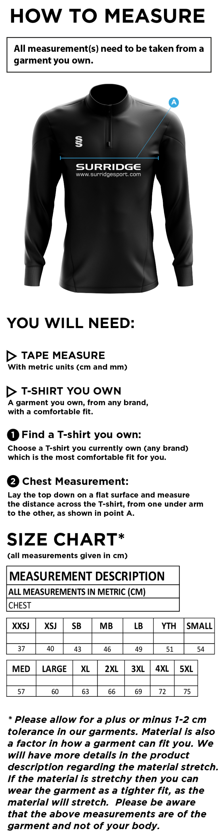 St Margaretsbury CC - Blade Performance Top - Size Guide