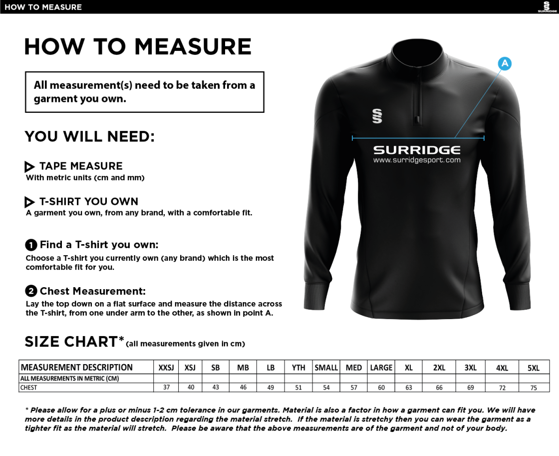 St Margaretsbury CC - Blade Performance Top - Size Guide