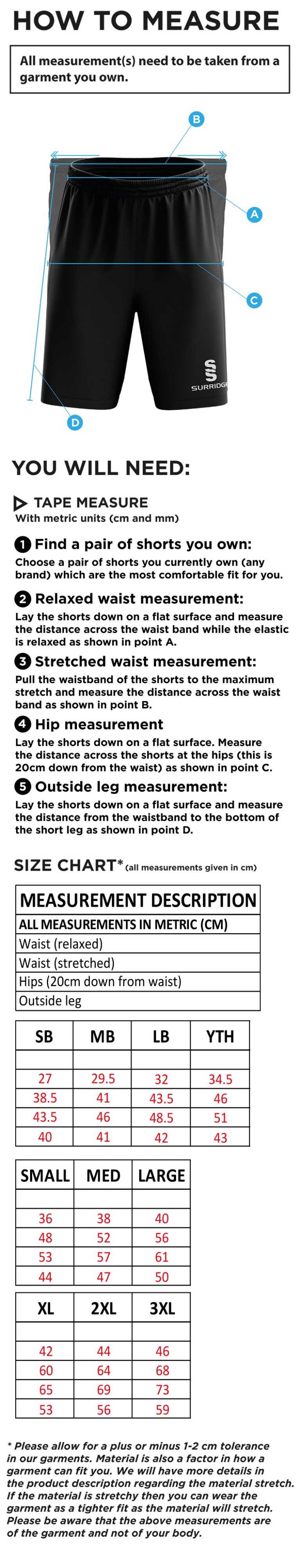 St Margaretsbury CC - Ripstop Short - Size Guide