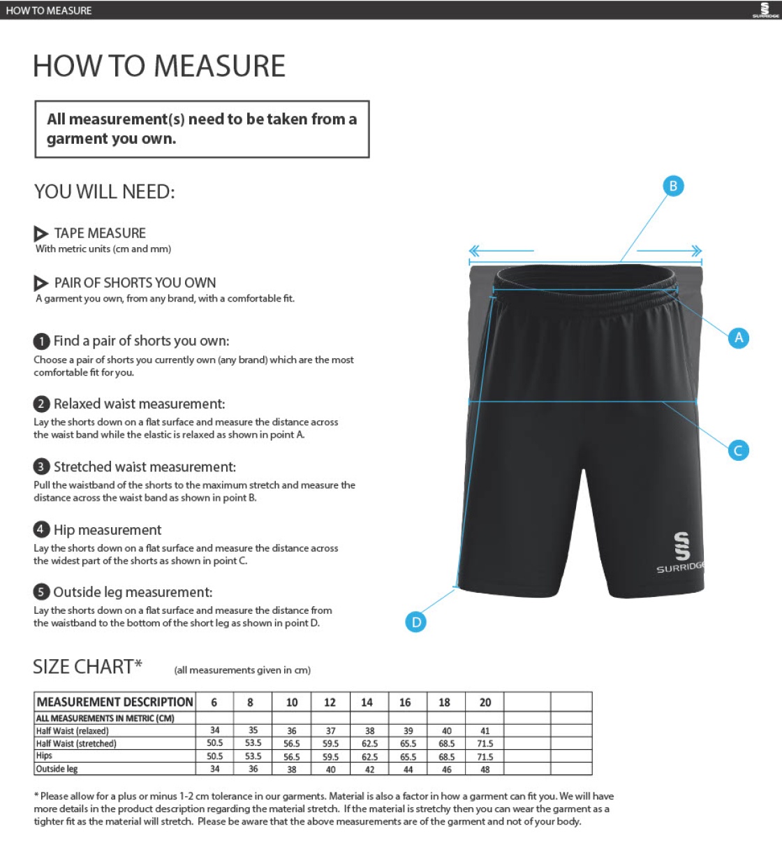 St Margaretsbury CC - Women's Ripstop Short - Size Guide