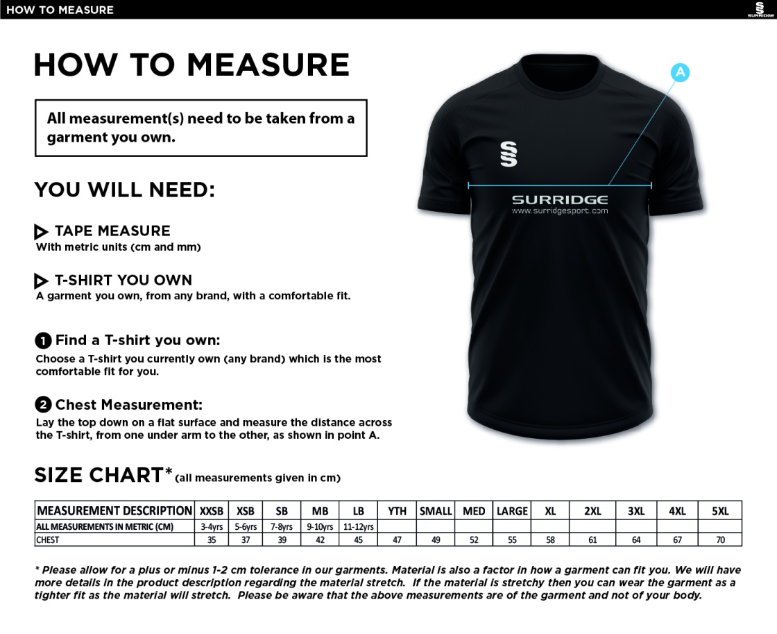 St Margaretsbury CC - Dual Games Training Shirt - Size Guide