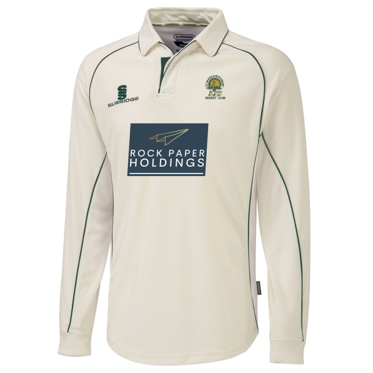 St Margaretsbury CC - Adults Premier Long Sleeve Green Trim Shirt