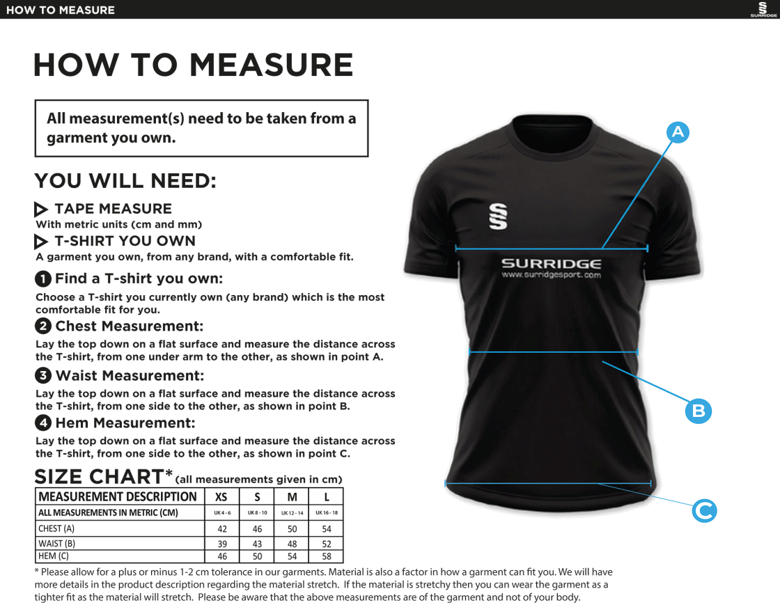 ST MARGARETSBURY CC - Women's Dual Games Shirt : White - Size Guide