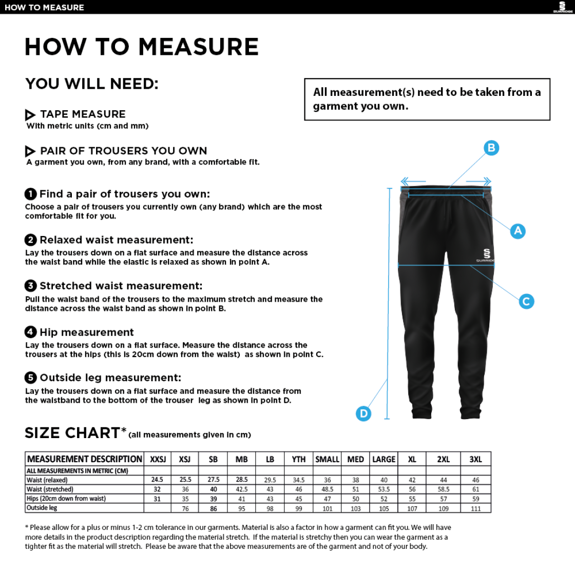 St Margaretsbury CC - Tek Slim Pant - Size Guide