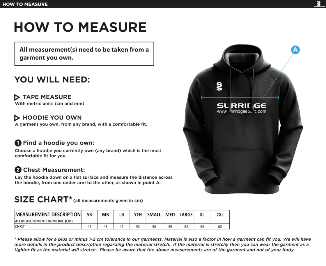 St Margaretsbury CC - Blade Hoody - Size Guide