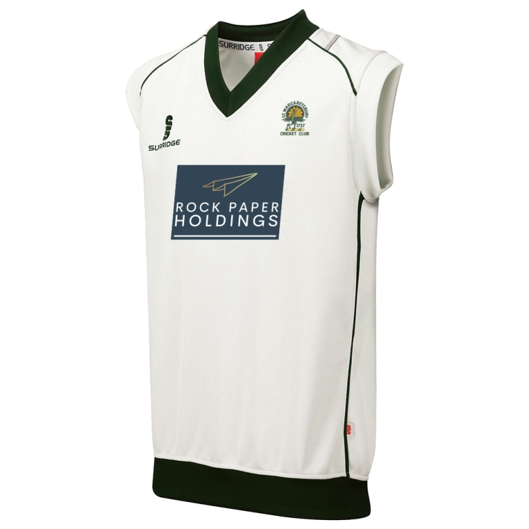 St Margaretsbury CC - Adult Sleeveless Sweater Green Trim