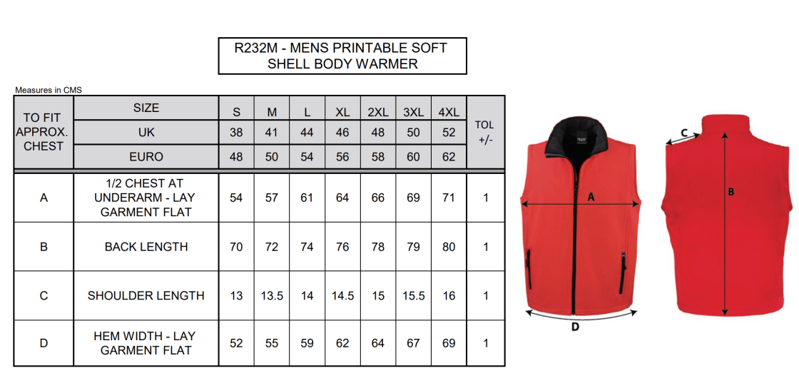 St Margaretsbury CC - Softshell Gilet - Men's Fit - Black - Size Guide